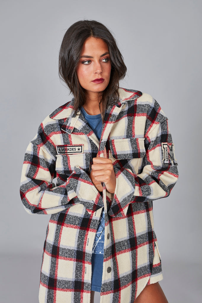 Chaqueta oversized cuadros crudo & multicolor