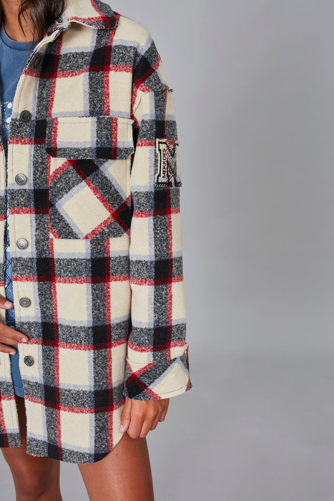 Chaqueta oversized cuadros crudo & multicolor